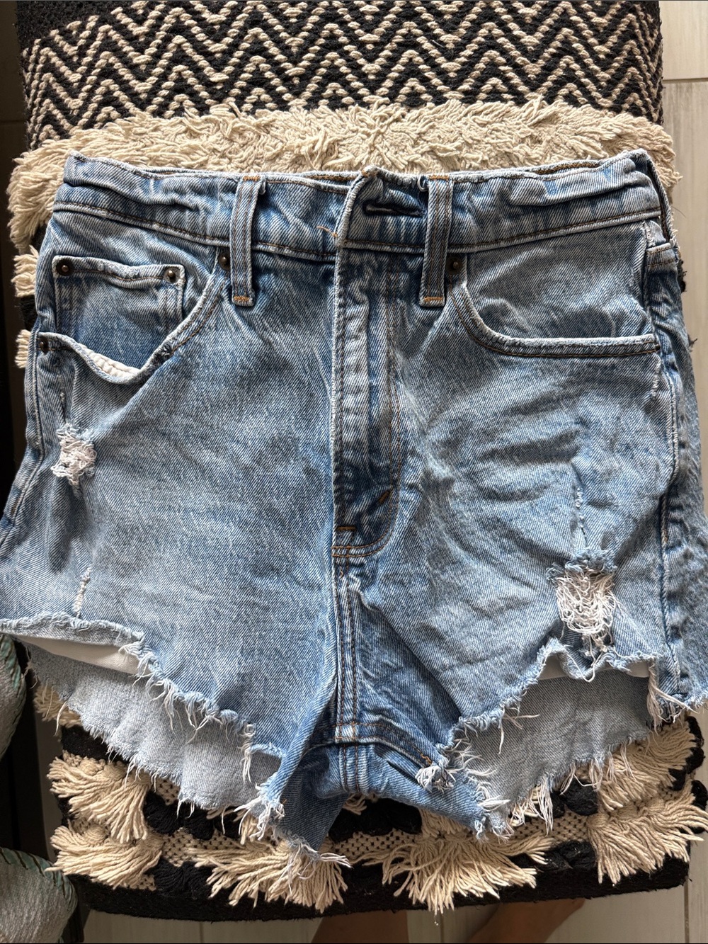 Abercrombie & Fitch Light Blue Distressed Denim Cutoff Shorts